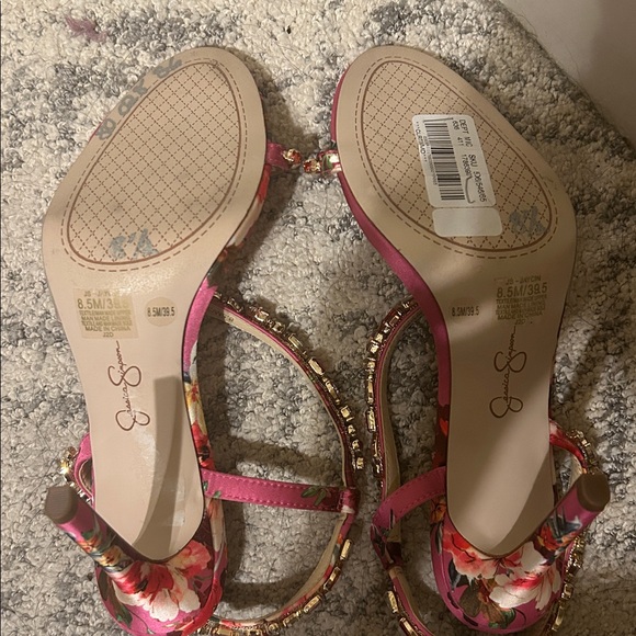 Jessica Simpson Pink Floral & Rhinestone Jaycin Heels 8.5 - Picture 4 of 5
